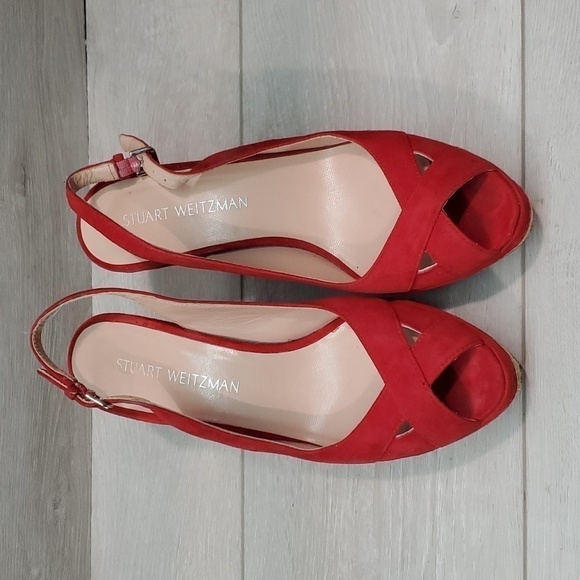 Stuart Weitzman Womens Ankle Suede Slingback Wedge Sandals shoes sz 7.5M - Picture 4 of 13
